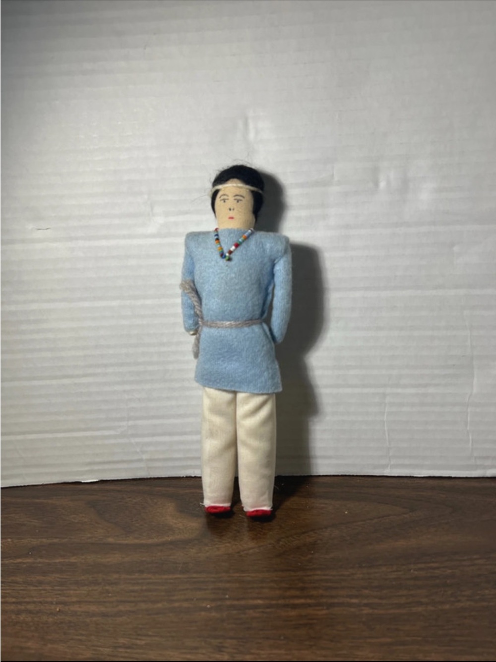 Vintage -Native American Doll in Light Blue Tunic and Cream Pants